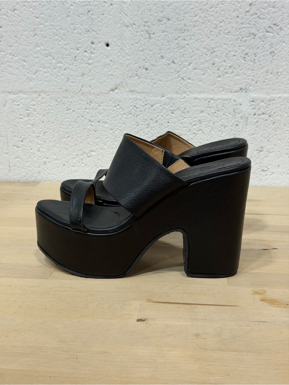 Sleek Black Platform Mule Heels for Women - Genuine Leather